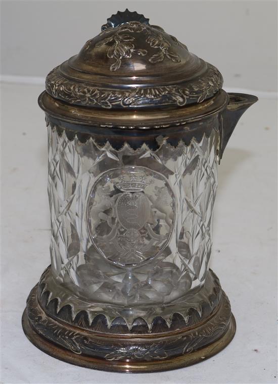 A German facetted glass and silver mounted flagon, late 18th century, height 18cm (7in.)